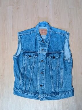 Vintage Levi's Denim Trucker Vest Large Blue Stonewash Button Front 80s 90s